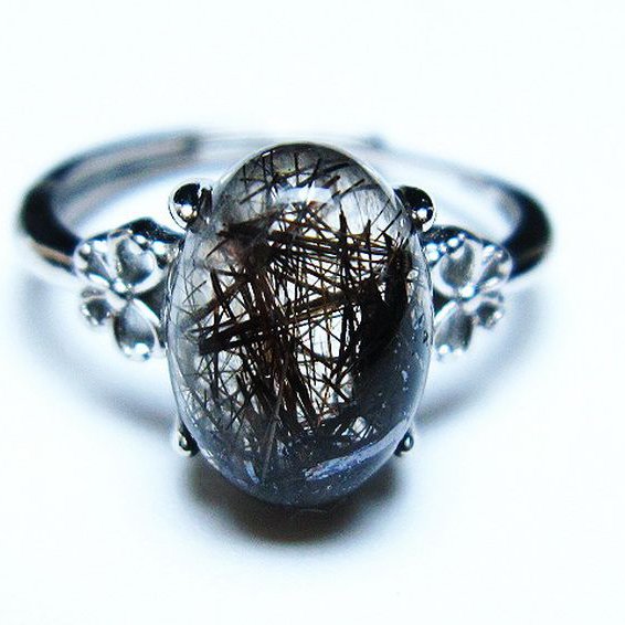 パワーストーン 天然石 ブラックルチルクォーツ指輪(14号)[T343-1039]