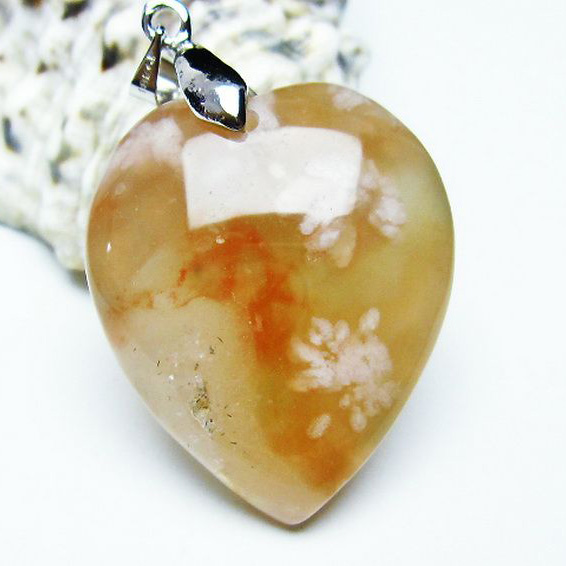 桜メノウ チェリーブロッサムアゲート ハート ペンダント[T335-2432]