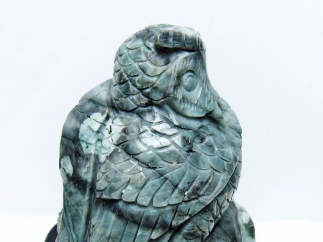 3Kgパワーストーン 天然石 エメラルド 手彫り フクロウ 置物[T583-1164]