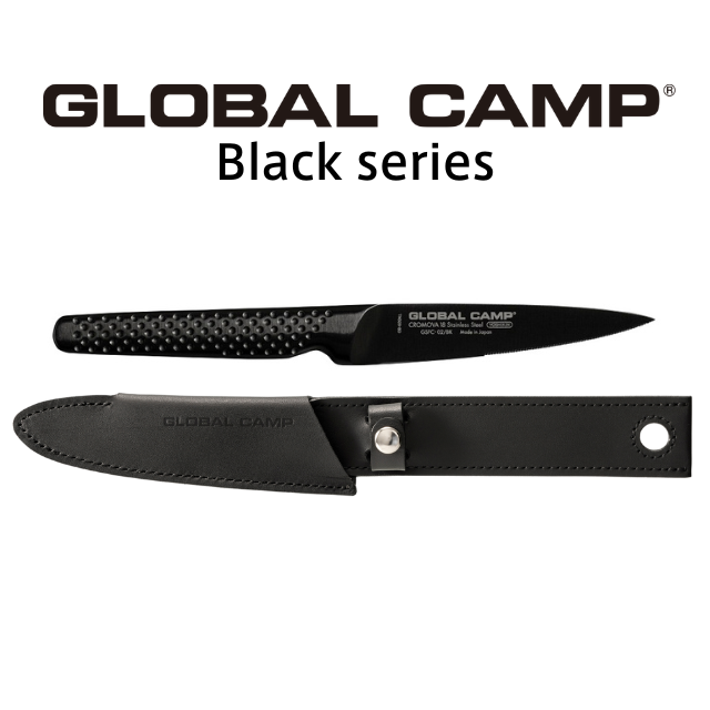 GSTC-A02/BK：セレーションナイフ ブラック 革サヤ付き