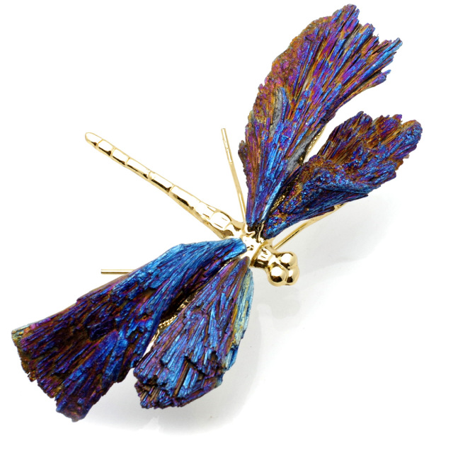 とんぼ 置き物 GOLD カイヤナイト 天然石付き オーラ加工 虫 モチーフ