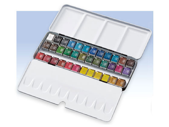 ラウニー専門家用固形水彩絵具 ハーフパンメタルボックス36色セット