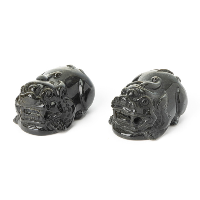 彫刻 貔貅（ヒキュウ） ペア （ゴールデンオブシディアン／メキシコ産