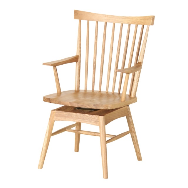 Norn ダイニングチェア 座面回転 肘付き ハイバック 板座 ウィンザー