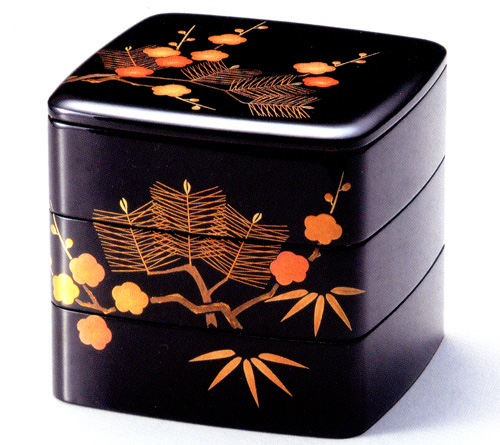 三段重箱 松竹梅 黒内朱 6.5寸 木製 漆塗りお重箱 【製造中止】 漆器の井助