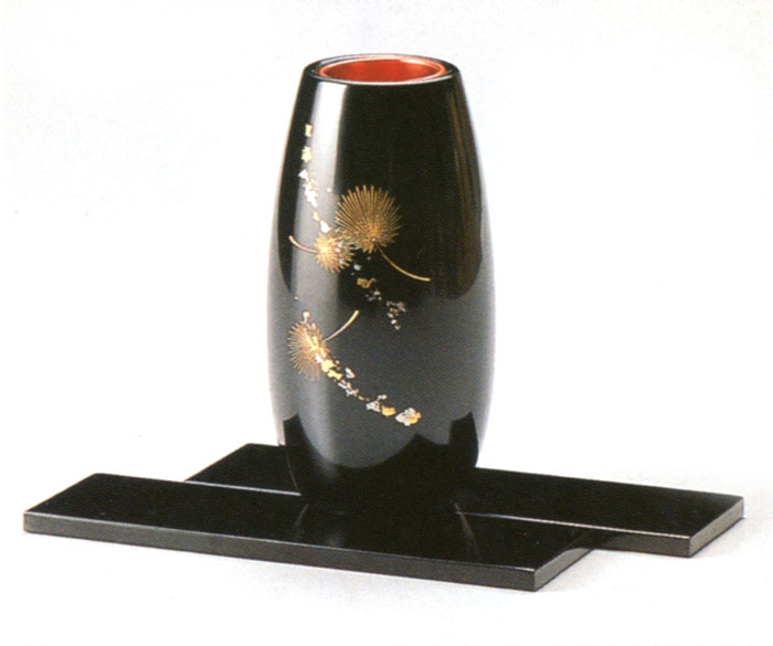 花器 夏目型 沈金箔飛花 黒 木製 漆塗り 花瓶（製造中止） 漆器の井助