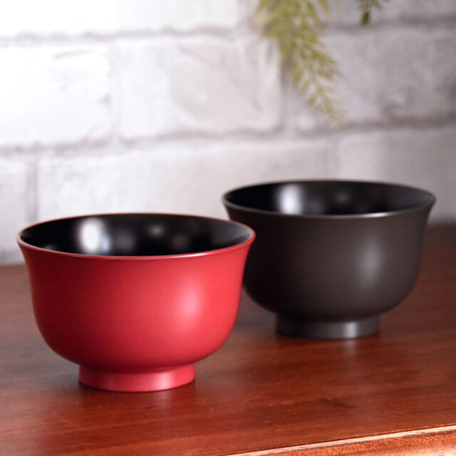 夫婦椀 花 福々汁椀 溜（ため）・朱 2客セット 12-04503 漆器の井助