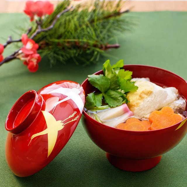 雑煮椀 紅白華 総黒 漆塗り 12-01206 漆器の井助