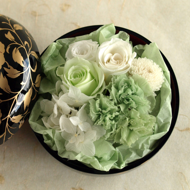 プリザーブドフラワー 花スウィーツ 黒 漆器セット カーネーション 母