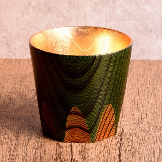游カップ 欅 漆切子 内金箔 赤/黒/緑 木製 漆塗り FC2-4/5/6 漆器の井助