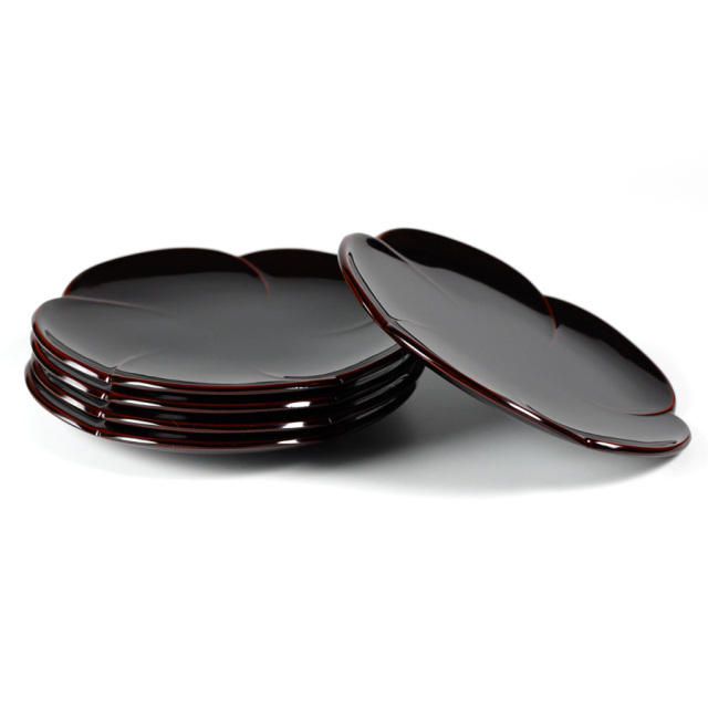 福梅銘々皿5.0 溜/朱 5枚セット 【まとめ買い割引】 漆塗り 取り皿