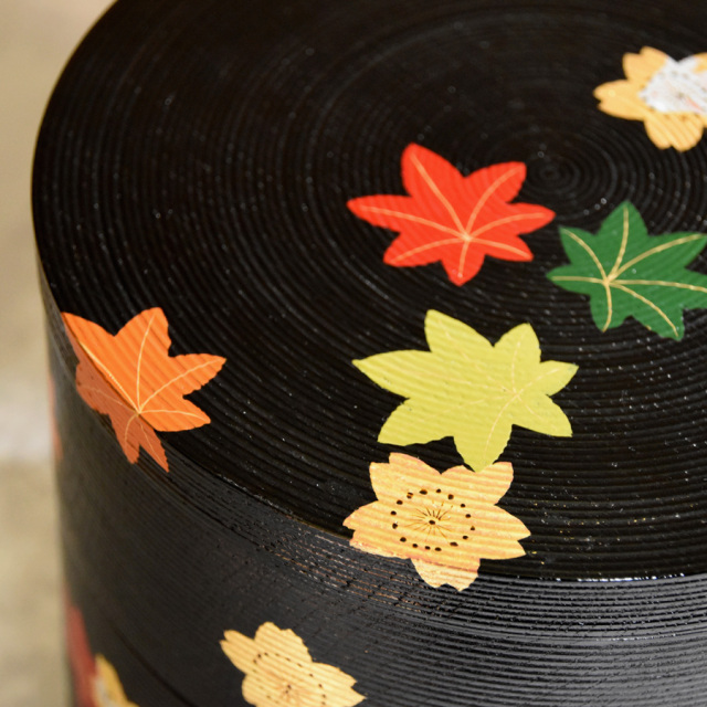 丸三段重箱 千筋 春秋 木製 漆塗りお重箱 FC19-5 漆器の井助