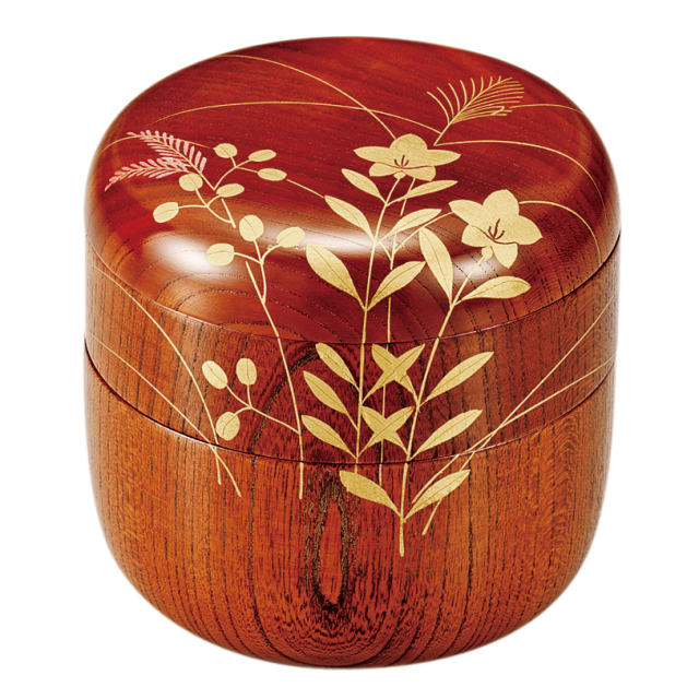 信玄弁当 箔絵秋草 木製 漆塗り FC19-2 漆器の井助