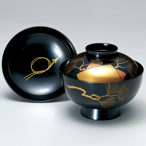 吸物椀 花籠 黒 5客セット 木製 漆塗り（製造中止） 漆器の井助