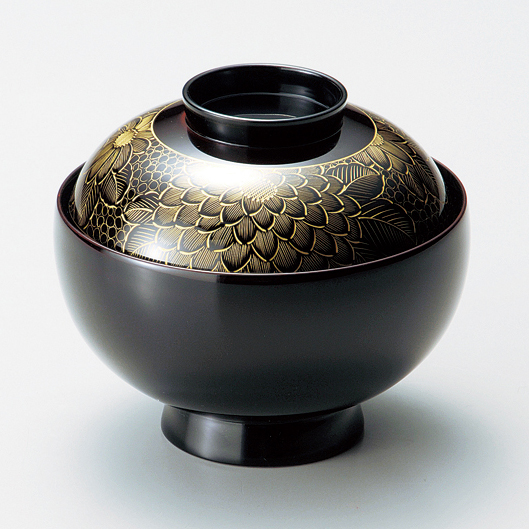 吸物椀 松葉に桜 黒 漆塗り 12-00601 漆器の井助