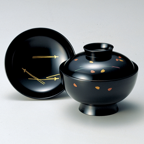 吸物椀 沈金和菊彫 黒 漆塗り 漆器の井助