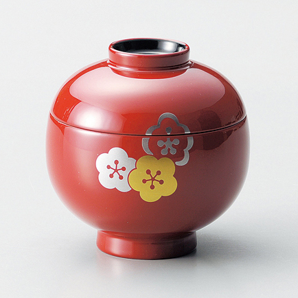 小吸物椀 溜/古代朱 福型 5客セット 漆塗り【製造中止】 漆器の井助