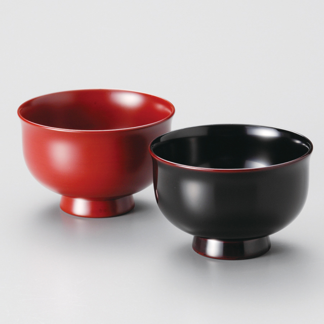 さくら材・夫婦汁椀 摺漆赤・摺漆黒 2客セット 漆塗り・木製【製造中止