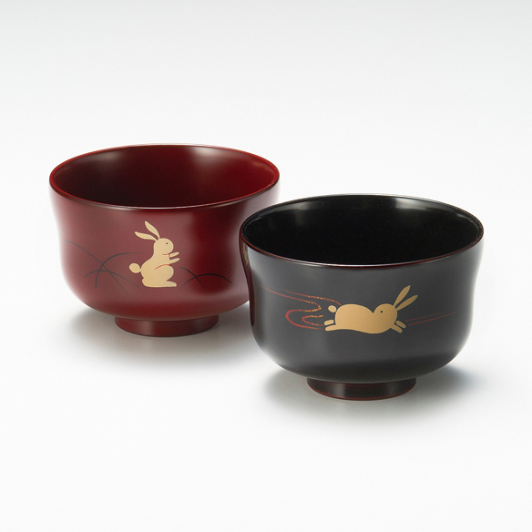 夫婦椀 ひさご睦美椀 朱妹・溜内黒 2客セット 漆塗り 12-04306 漆器の井助