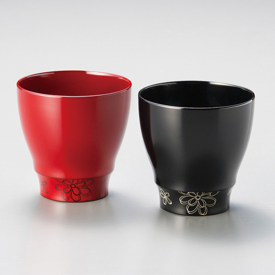 フリーカップ 沈金さくら 溜・朱 ペア 2客セット 漆塗り 12-05104 漆器