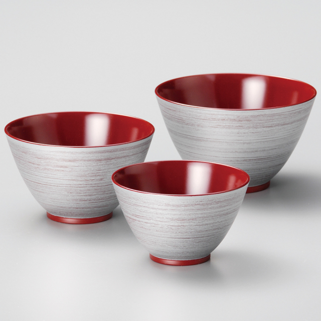 三つ組鉢 銀刷毛 吟朱/黒 12-06703/06704 漆器の井助