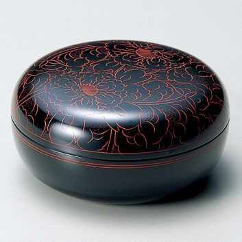 つまみ付菓子器 古代朱/日の出 漆塗り 蓋付き鉢 12-08103/08104 漆器の井助