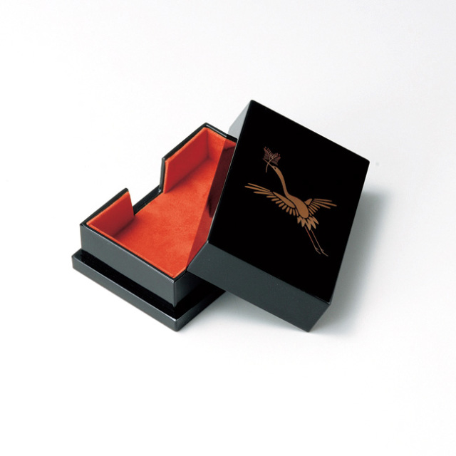 松喰鶴 名刺入 黒 漆塗り 12-12703 漆器の井助