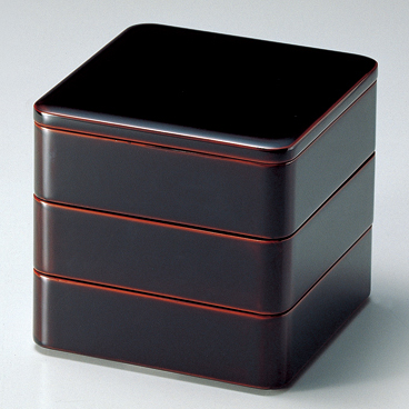 三段重 松竹梅蒔絵 黒内朱 6.5寸 漆塗り 木製 12-14702 漆器の井助