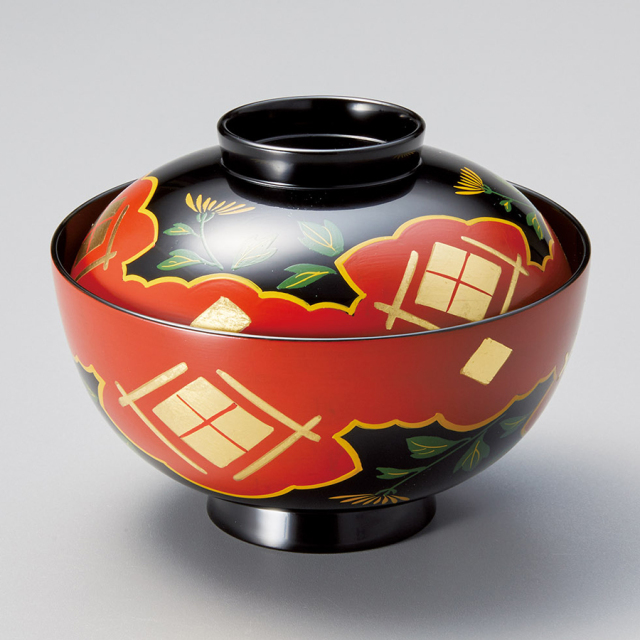 吸物椀 沈金菊彫 溜 木製 漆塗り 12-00404 漆器の井助