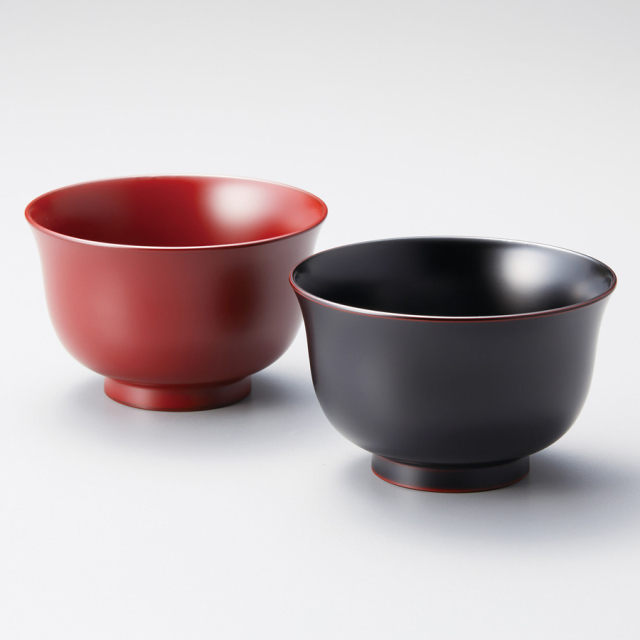夫婦椀 Wave 溜（ため）・古代朱 2客セット 漆塗り 12-03903 漆器の井助