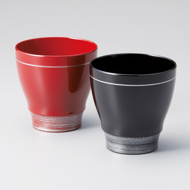 フリーカップ フラワー 朱・黒 ペア 2客セット 漆塗り 12-05202 漆器の井助