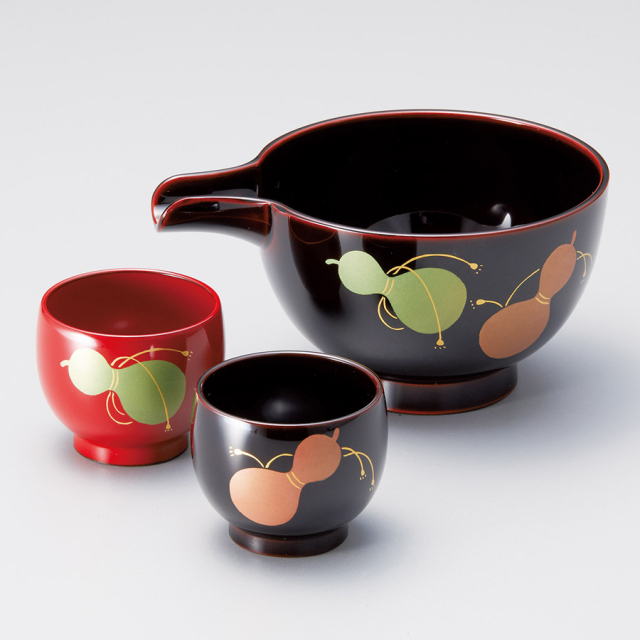 片口酒器セット いろらら 青/朱 漆塗り 12-12001 漆器の井助
