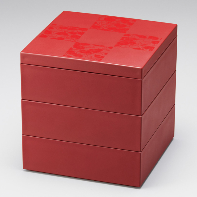 相田啓介隅切重本漆塗会津塗朱うるしお重箱 重箱 三段重 漆器