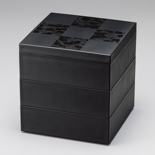 三段重 5.0 彩雲市松 吟朱/黒 12-15105 漆器の井助