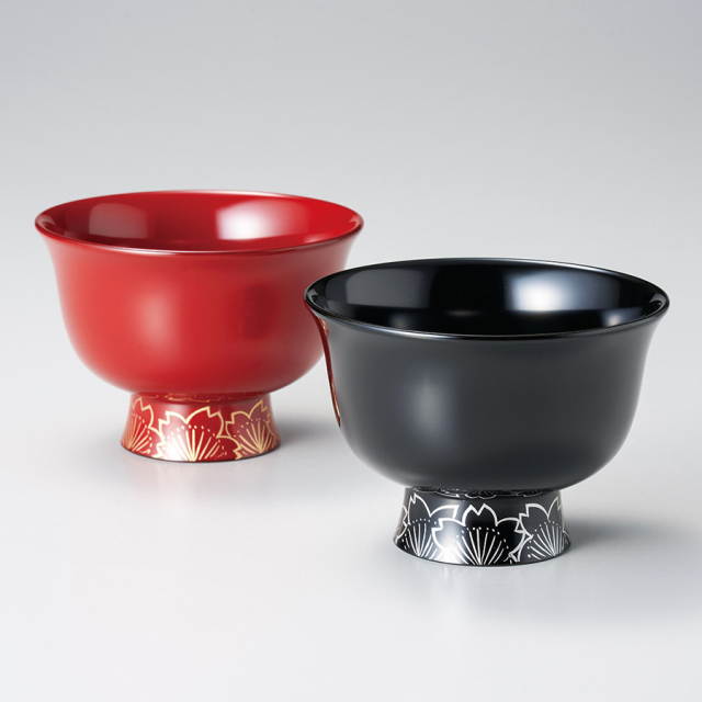 夫婦汁椀 中 黒・朱 2客セット 漆塗り 12-04002 漆器の井助
