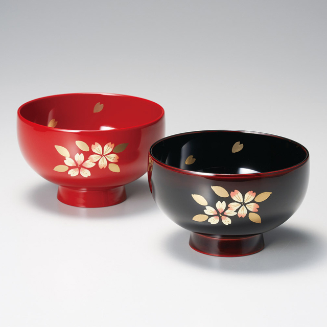 夫婦椀 桜 まり型汁椀 黒内朱・朱 2客セット 漆塗り 12-04401 漆器の井助