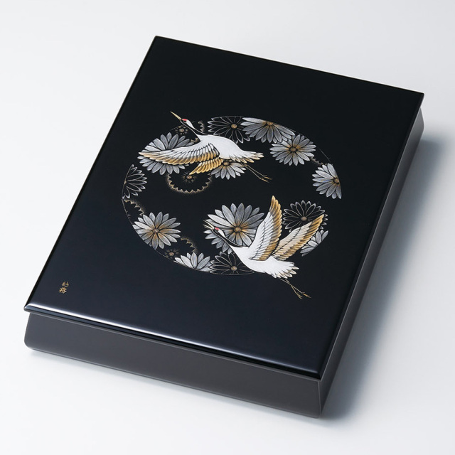 文庫 松に鷹 黒 A4サイズ 木製 漆塗り 文箱 12-13104 漆器の井助