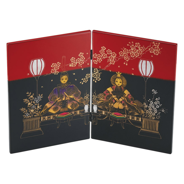 三角屏風 沈金日鳳凰 黒 木製 漆塗り 漆器の井助