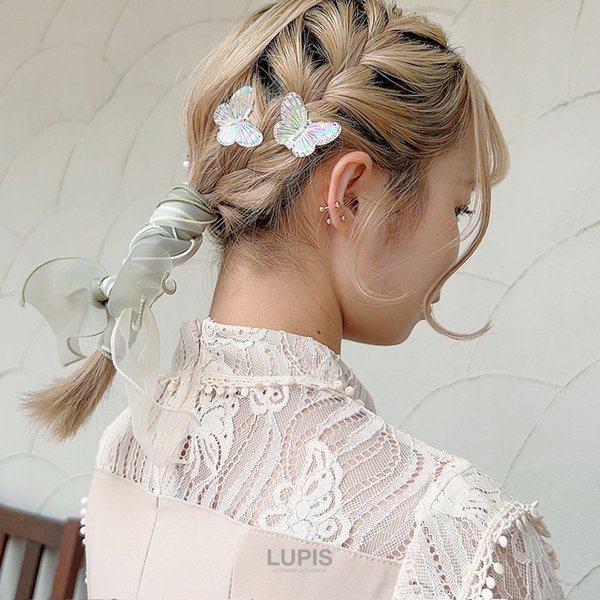 レジンヘアゴムクリップ3連ピンク淡色オーロラシェル春夏