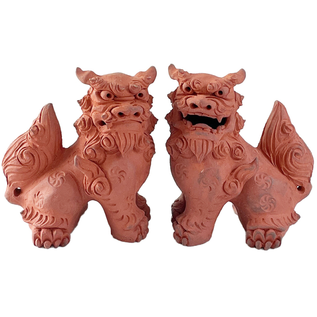 素焼き シーサー 置物 門柱 置物 玄関 沖縄 ペア 新築祝い 開運 運気