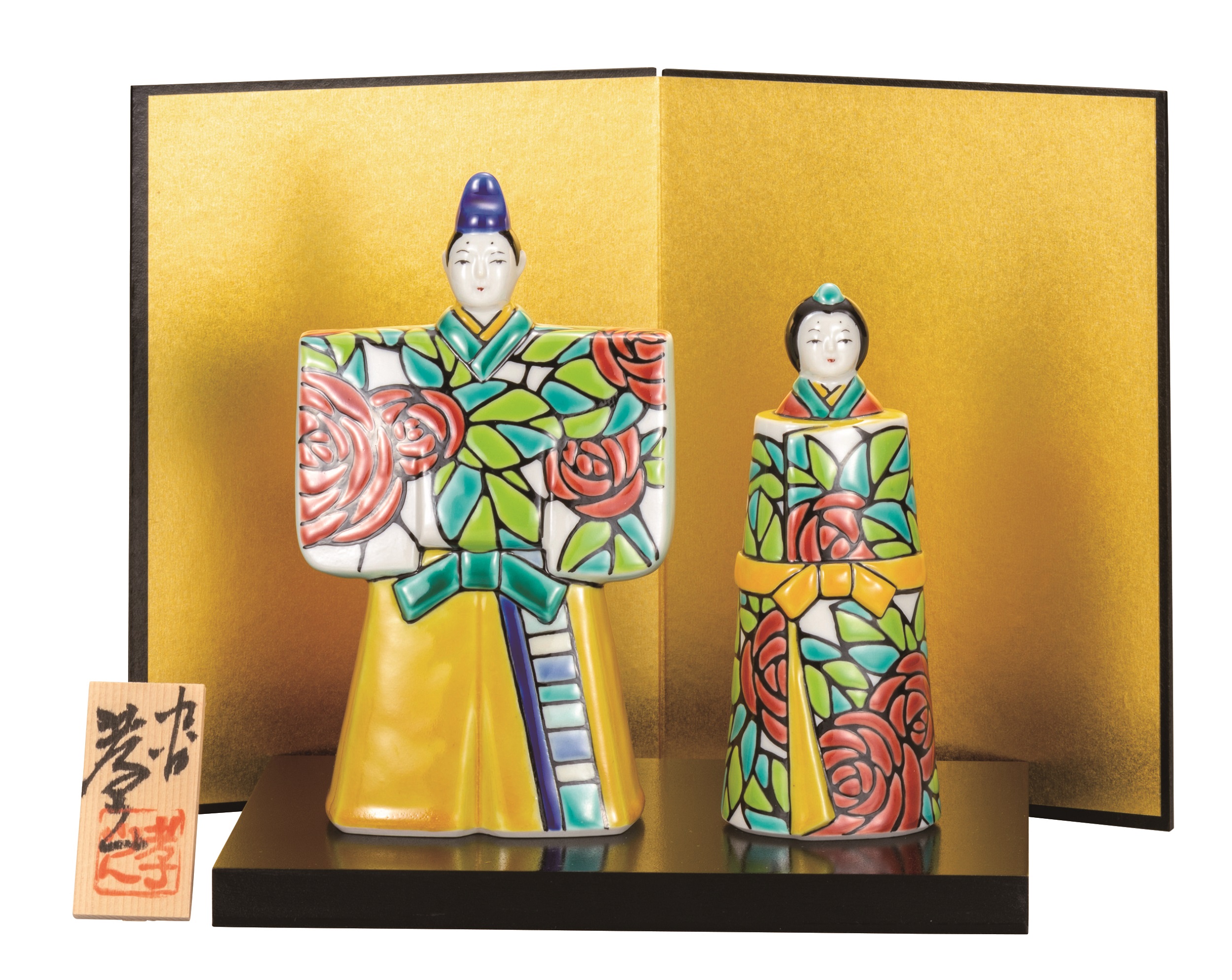 九谷焼 5.5号立雛人形 薔薇 （台・屏風・立札付） [ 糠川孝之 ]