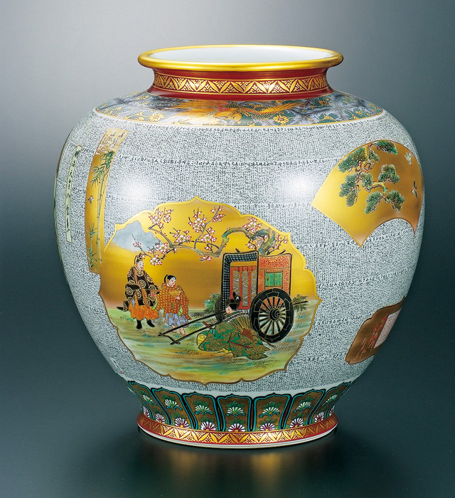 明治期 布志名焼 出雲若山 赤釉銀彩龍図花瓶