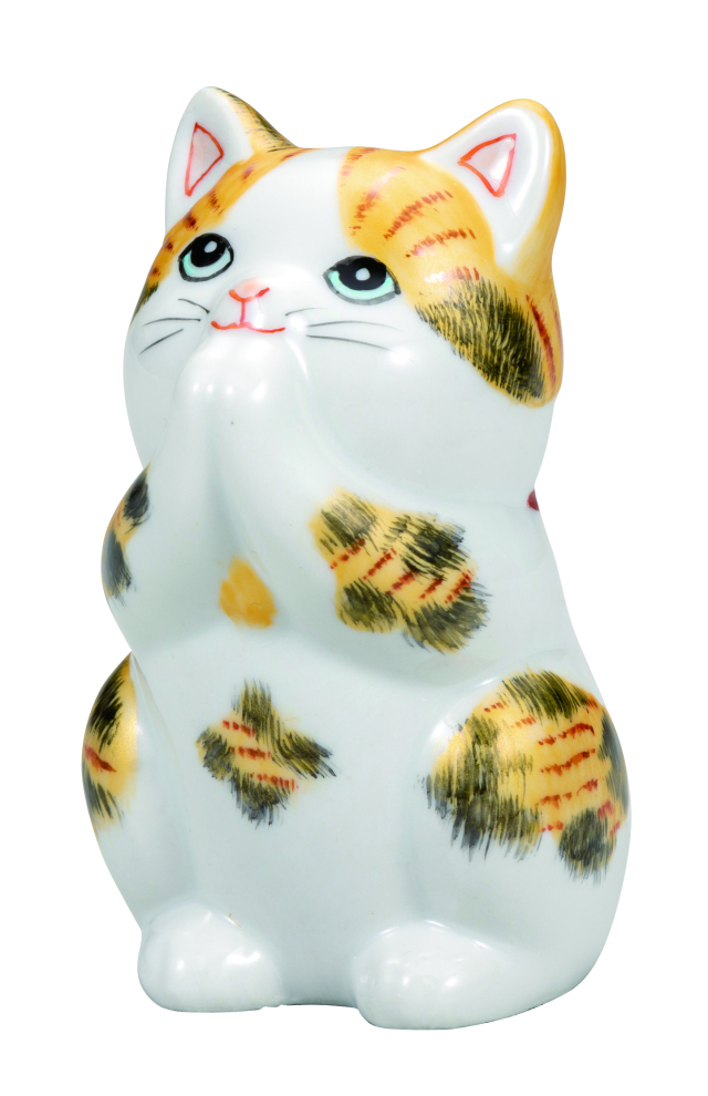 九谷焼 3.8号お祈り猫 ピンク盛