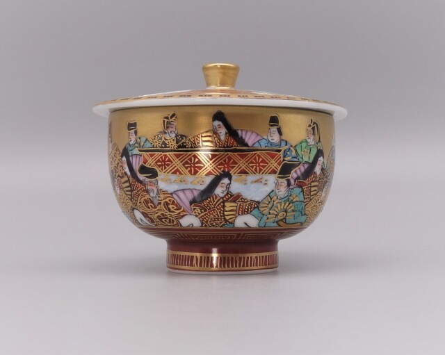 蓋付碗（細字入り） 本金三十六歌仙 [中田龍山]