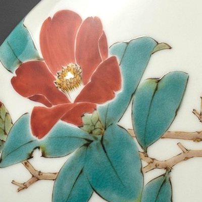 九谷焼作家 ギフト ご贈答品 御祝い九谷焼8号花瓶 椿にルリビタキ 山田