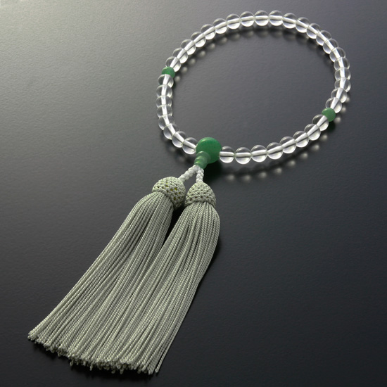 京都 数珠 販売｜本水晶 インド翡翠ヒスイ仕立て 女性用数珠 頭房