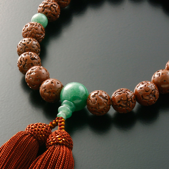 京都 数珠 販売｜金剛菩提樹 インド翡翠ヒスイ仕立て 男性用数珠 頭房