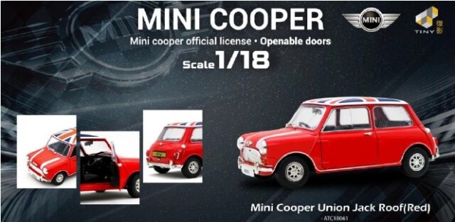 Tiny 1/18 ミニクーパー レッド ユニオンジャック ルーフ