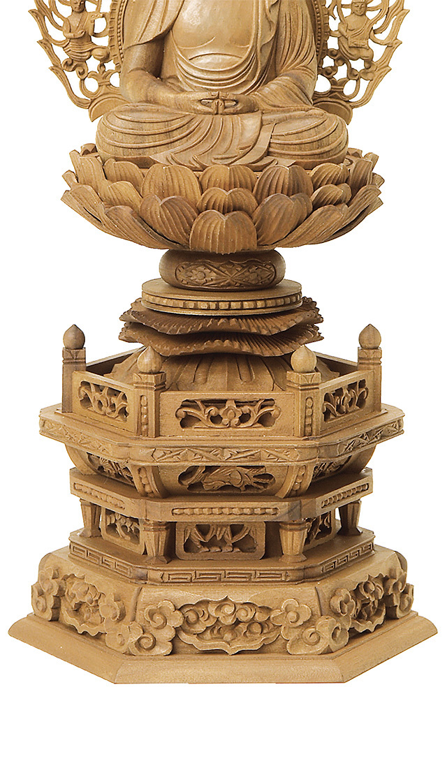 白檀 六角台座 大日如来 飛天光背 木地 2.0寸～3.0寸 | 激安仏壇仏具の