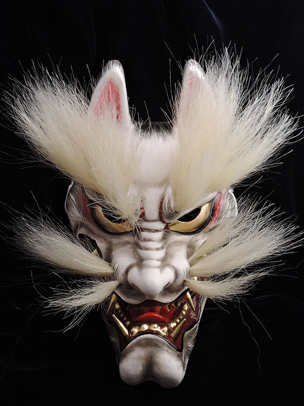 柿田勝郎面工房：石見神楽面 悪狐（白狐 咥え有 2号型）